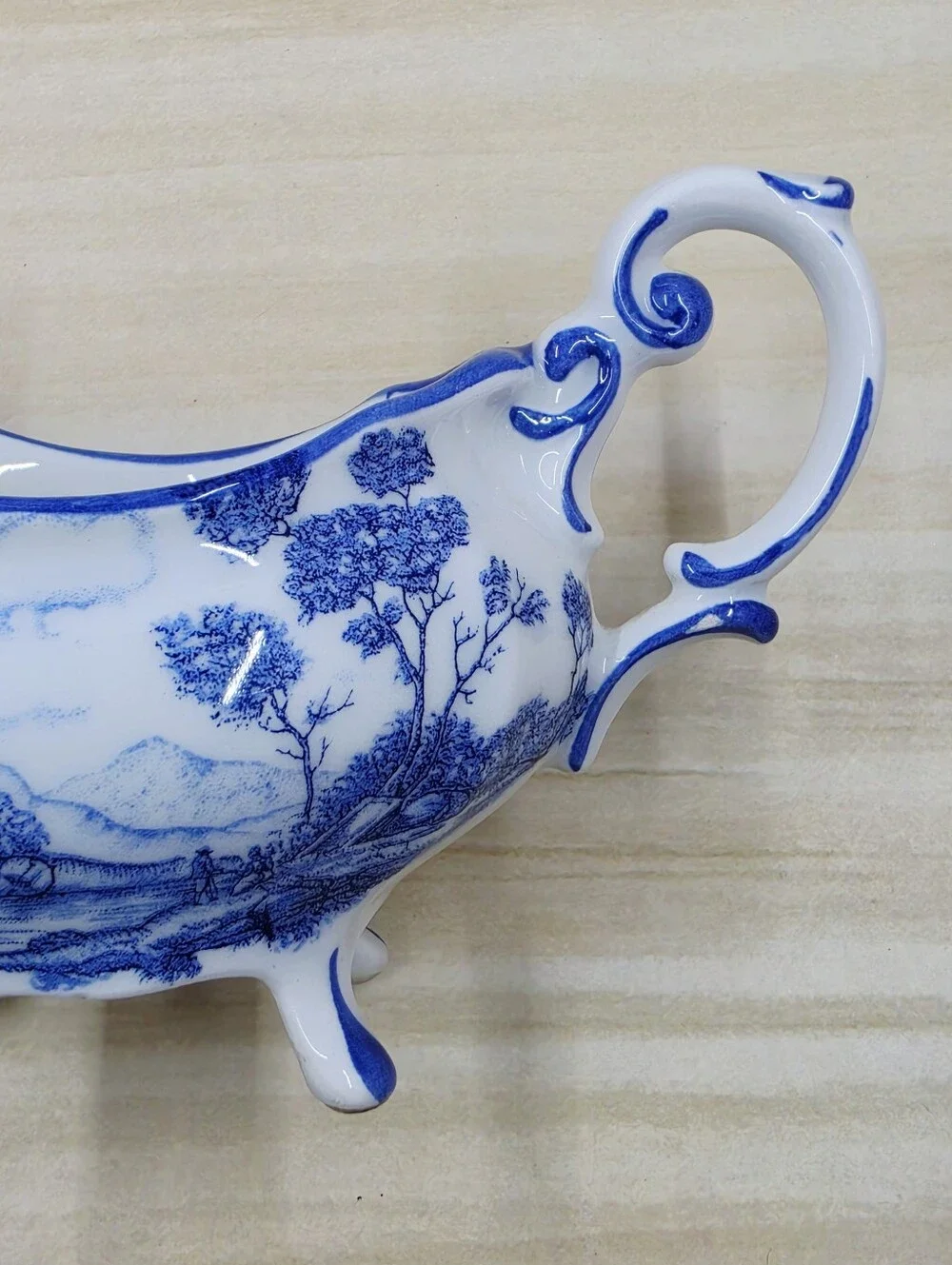 Aures French Toile de Jouy Style Creamer Hand Painted Blue & White Ceramic